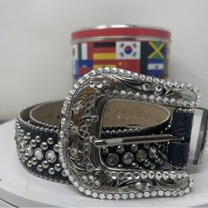 BB Simon Belt Clear Ice Crystal Black Silver Size 30 100% Authentic